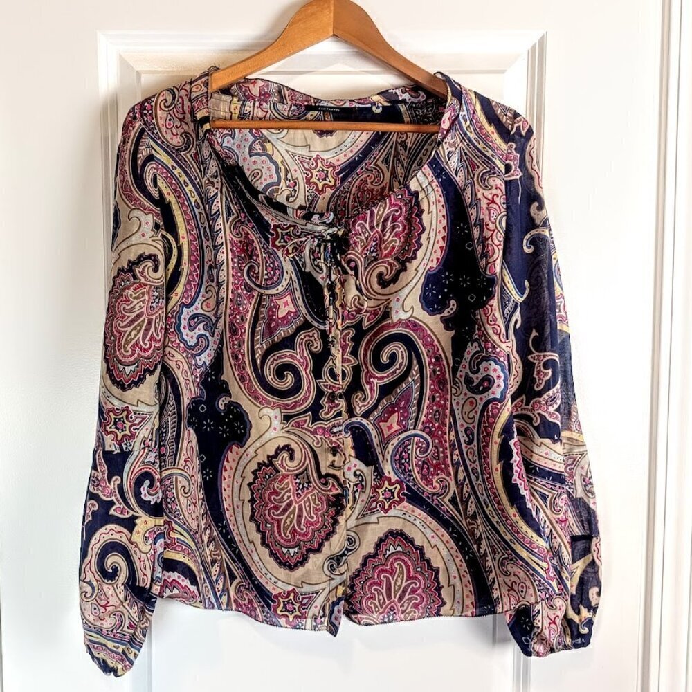 Elie Tahari Multicolor Floral Paisley Boho Cotton Silk Blouse